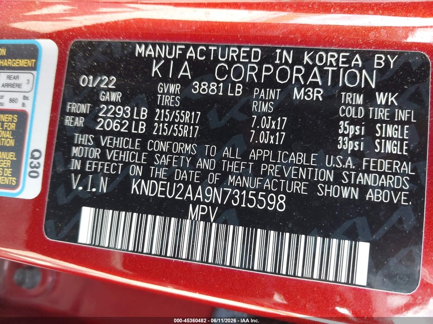 2022 Kia Seltos S VIN: KNDEU2AA9N7315598 Lot: 45360482
