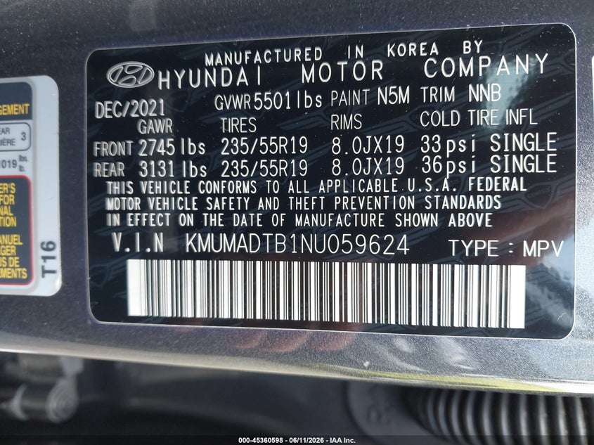 2022 Genesis Gv70 2.5T Awd VIN: KMUMADTB1NU059624 Lot: 45360598