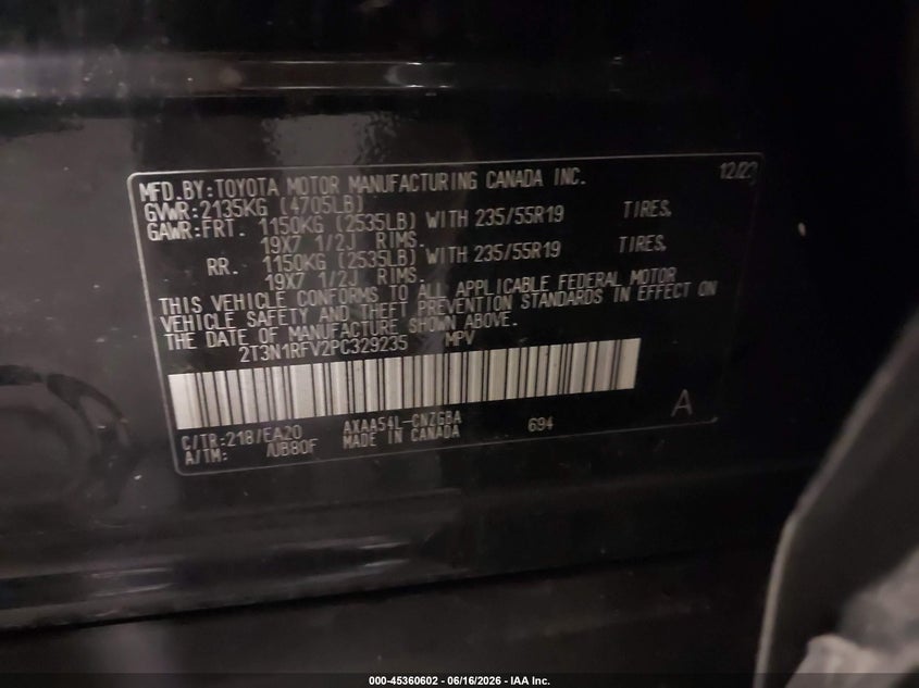 2023 TOYOTA RAV 4 SPORT UTILITY VEHICLE 2.5L I-4 DI, DOHC, VVT, 203HP
