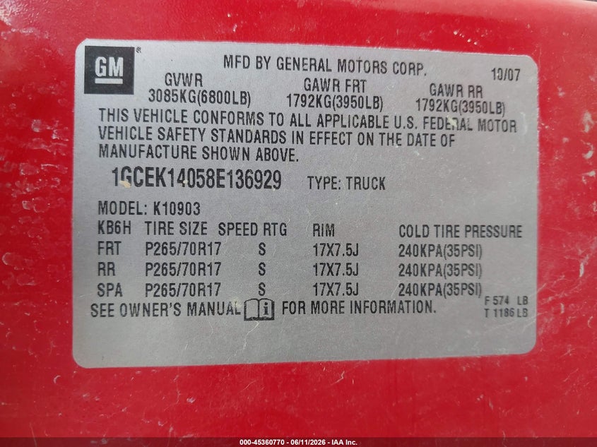 2008 CHEVROLET SILVERADO TRUCK 5.3L V-8 315HP