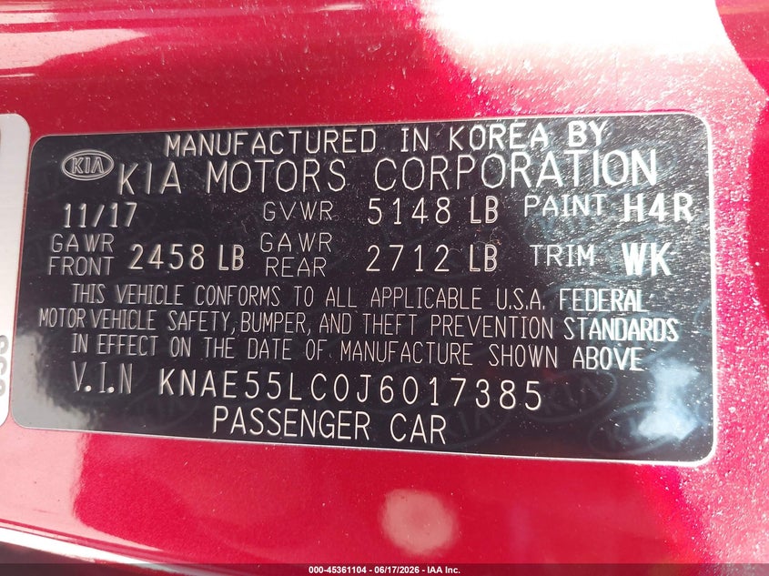 2018 Kia Stinger Gt2 VIN: KNAE55LC0J6017385 Lot: 45361104