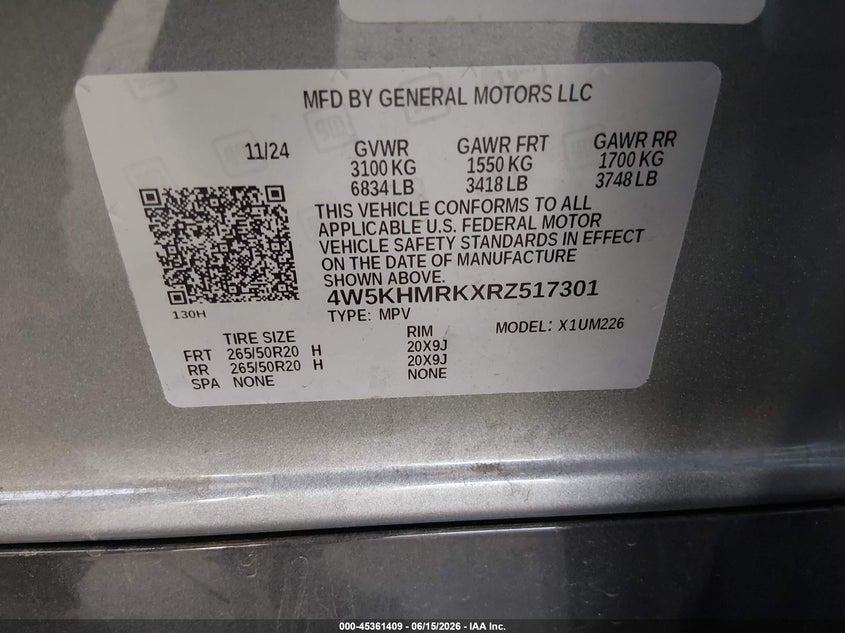 2024 Acura Zdx A-Spec VIN: 4W5KHMRKXRZ517301 Lot: 45361409