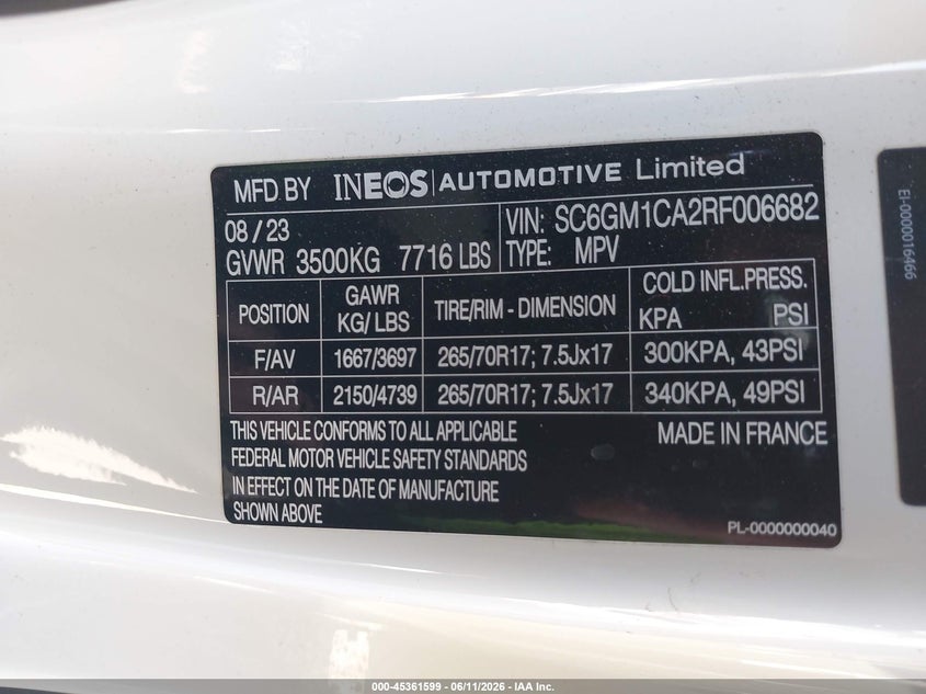2024 Ineos Grenadier Fieldmaster Edition/Trialmaster Edition VIN: SC6GM1CA2RF006682 Lot: 45361599