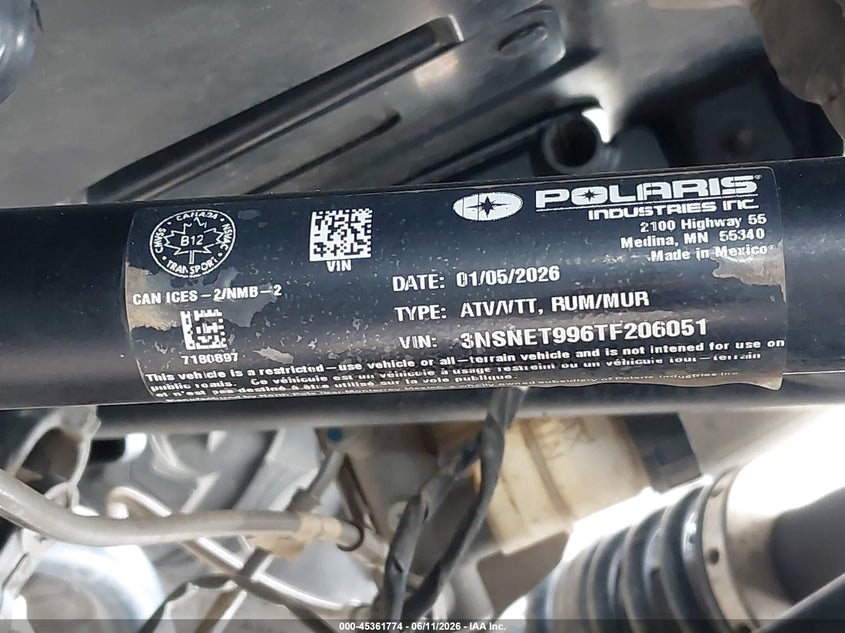 2026 Polaris Rzr Xp 1000 Eps VIN: 3NSNET996TF206051 Lot: 45361774