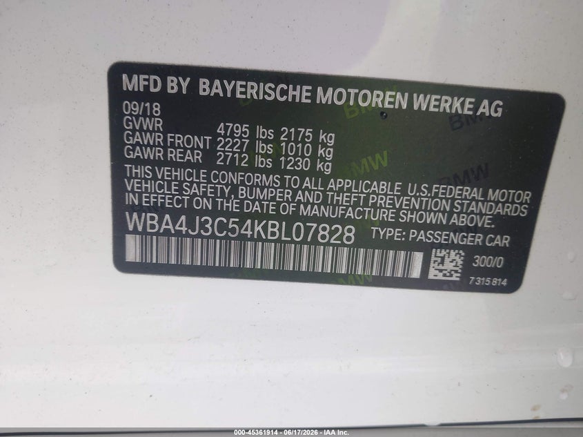 2019 BMW 430I Gran Coupe xDrive VIN: WBA4J3C54KBL07828 Lot: 45361914