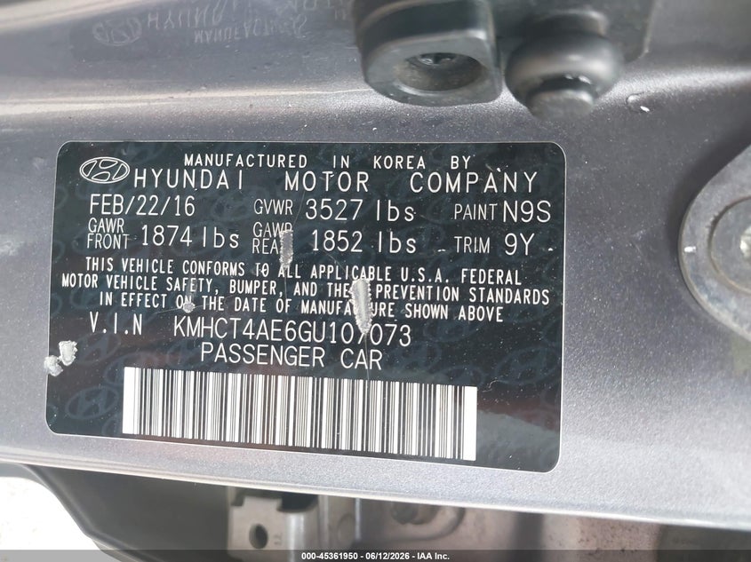 2016 HYUNDAI ACCENT SEDAN 1.6L I-4 DI, DOHC, VVT, 137HP