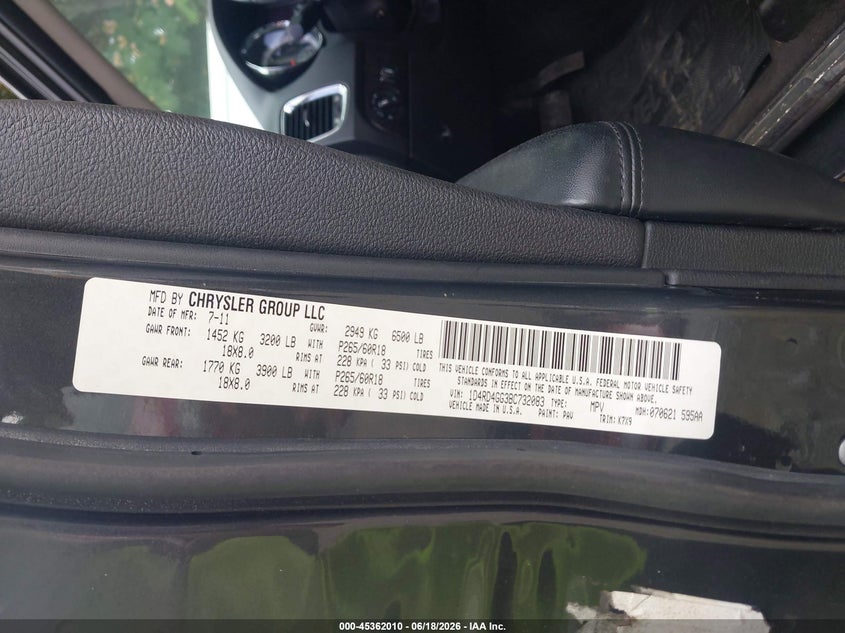 2011 Dodge Durango Crew VIN: 1D4RD4GG3BC732083 Lot: 45362010