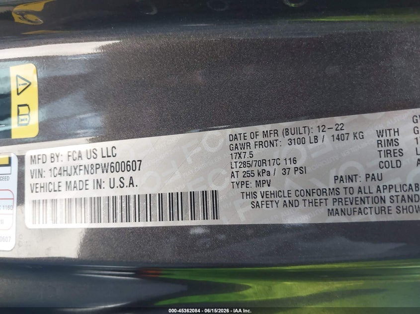 2023 JEEP WRANGLER(VIN: 1C4HJXFN8PW600607