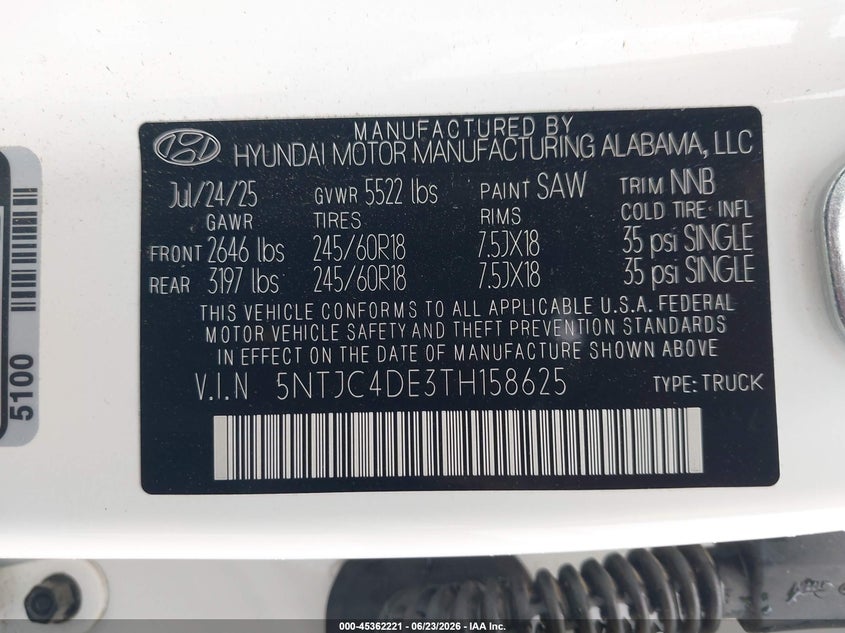 2026 Hyundai Santa Cruz Sel Activity VIN: 5NTJC4DE3TH158625 Lot: 45362221