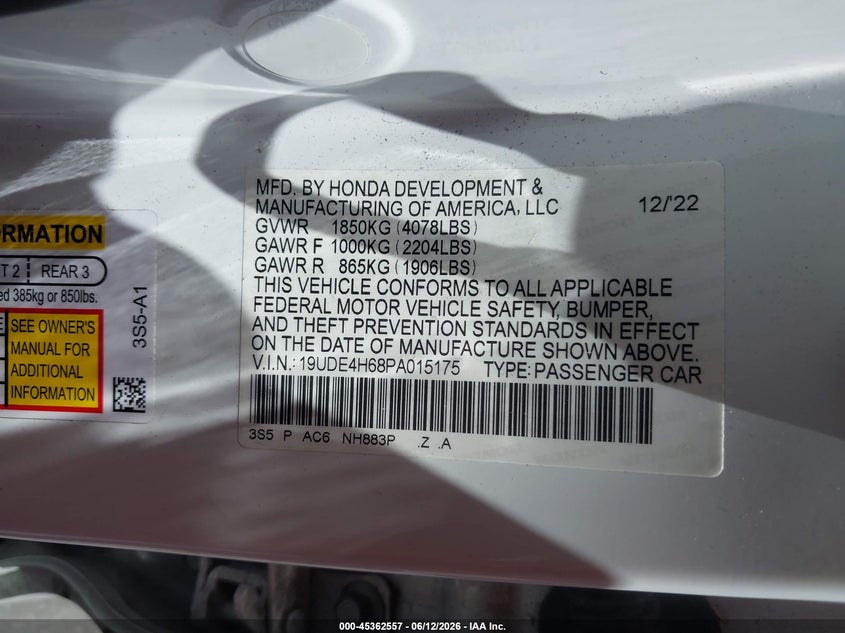 2023 Acura Integra A-Spec Technology VIN: 19UDE4H68PA015175 Lot: 45362557