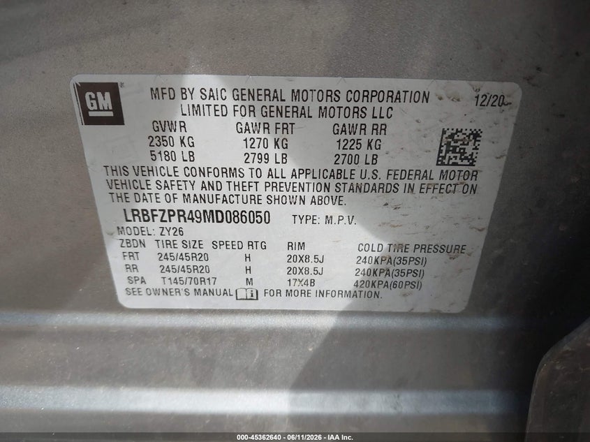 2021 Buick Envision Awd Essence VIN: LRBFZPR49MD086050 Lot: 45362640
