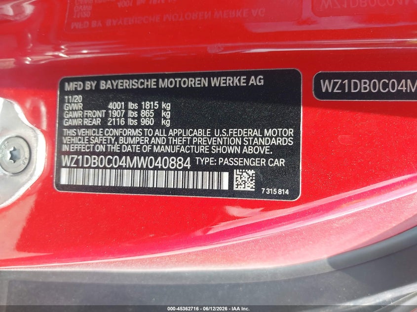 2021 Toyota Gr Supra 3.0 Premium VIN: WZ1DB0C04MW040884 Lot: 45362716