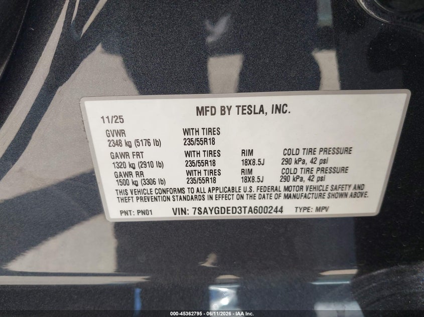 2026 TESLA MODEL Y SPORT UTILITY VEHICLE ELECTRIC