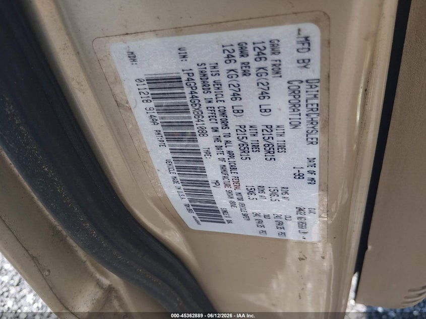 1999 Plymouth Grand Voyager Se VIN: 1P4GP44G6XB641088 Lot: 45362889