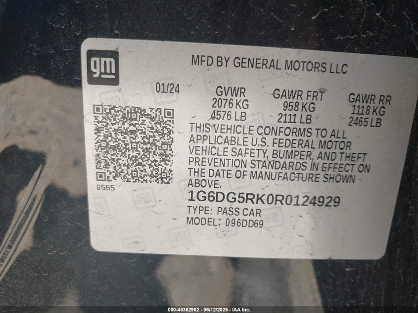 2024 Cadillac Ct4 Sport VIN: 1G6DG5RK0R0124929 Lot: 45362902