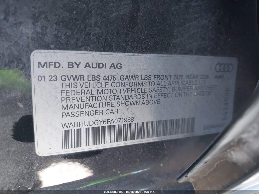 2023 Audi A3 Premium Plus 40 Tfsi Quattro S Tronic VIN: WAUHUDGY6PA071988 Lot: 45363190