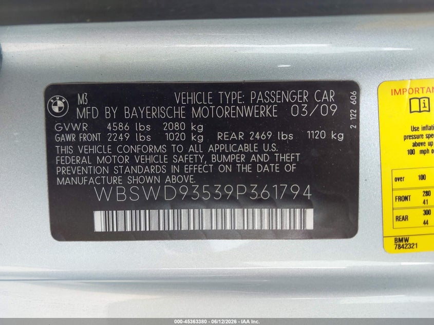 2009 BMW M3 COUPE 4.0L V-8 DOHC, VVT, 414HP