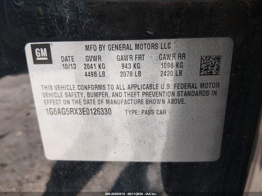 2014 Cadillac Ats Standard VIN: 1G6AG5RX3E0126330 Lot: 45363510