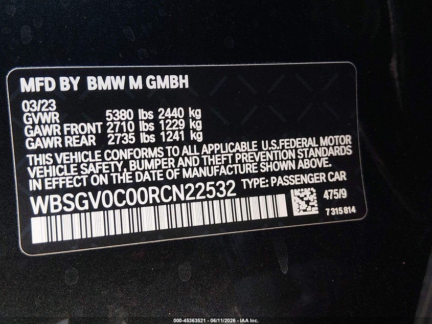 2024 BMW M8 Gran Coupe Competition VIN: WBSGV0C00RCN22532 Lot: 45363521