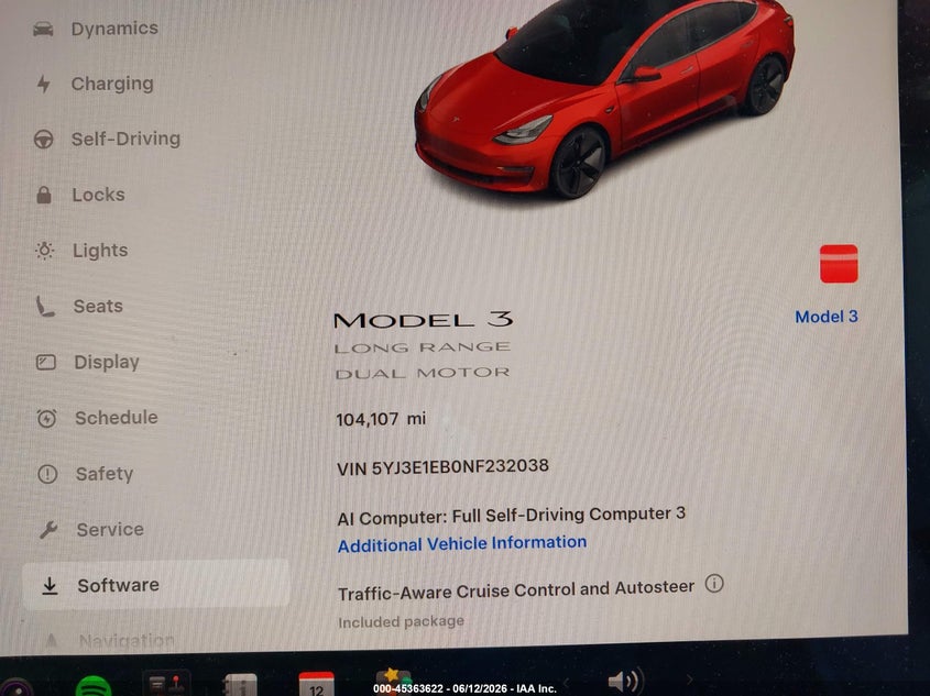 TESLA MODEL 3 2022 VIN 5YJ3E1EB0NF232038
