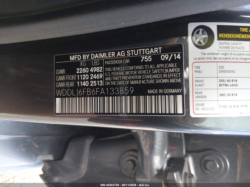 2015 Mercedes-Benz Cls 400 VIN: WDDLJ6FB6FA133859 Lot: 45363758