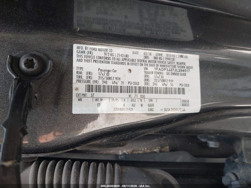 2018 Ford Focus Titanium VIN: 1FADP3J27JL294517 Lot: 45363959