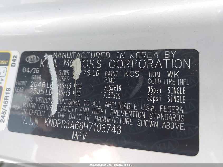 VIN KNDPR3A66H7103743 2017 KIA SPORTAGE SX TURBO