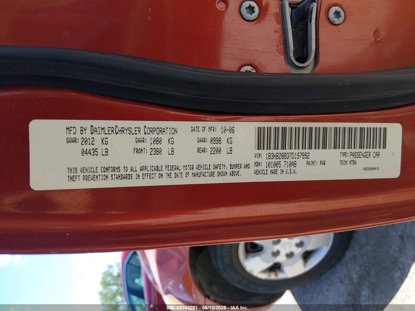 2007 Dodge Caliber VIN: 1B3HB28B37D197992 Lot: 45364281