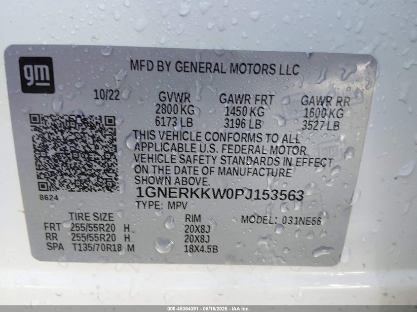2023 Chevrolet Traverse Fwd Premier VIN: 1GNERKKW0PJ153563 Lot: 45364391
