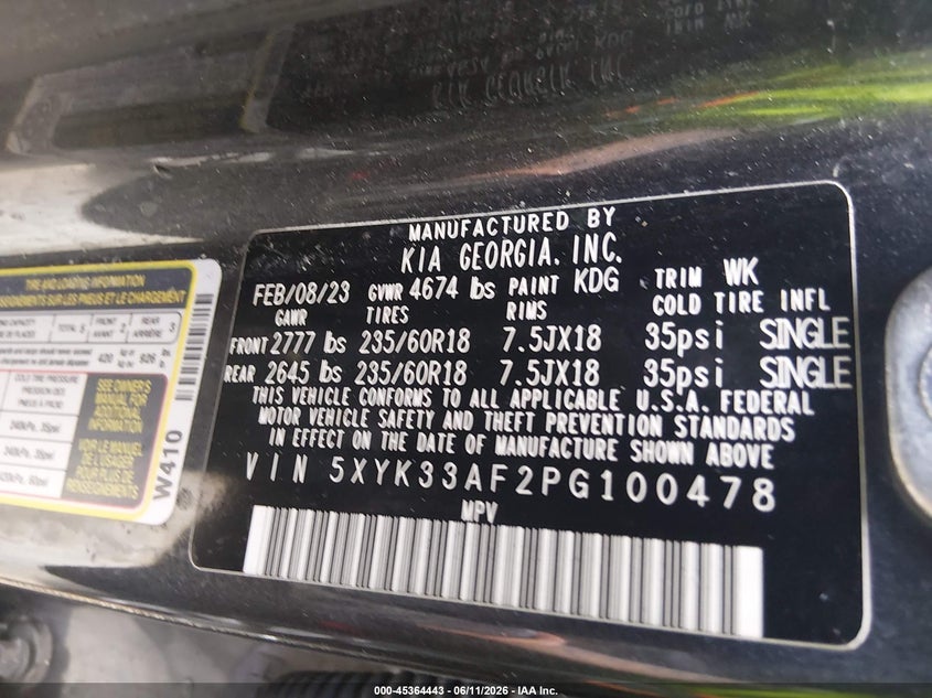 VIN 5XYK33AF2PG100478 2023 KIA SPORTAGE EX