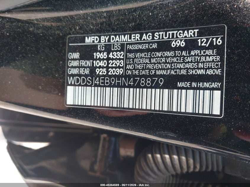 2017 Mercedes-Benz Cla 250 VIN: WDDSJ4EB9HN478879 Lot: 45364589