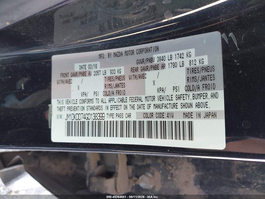 2016 Mazda Cx-3 Grand Touring VIN: JM1DKDD74G0138399 Lot: 45364651