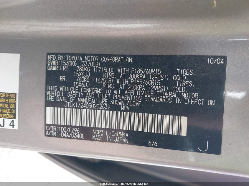 2005 Scion Xb VIN: JTLKT324050202639 Lot: 45364657