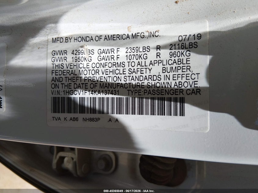 2019 HONDA ACCORD LX — Photo 9