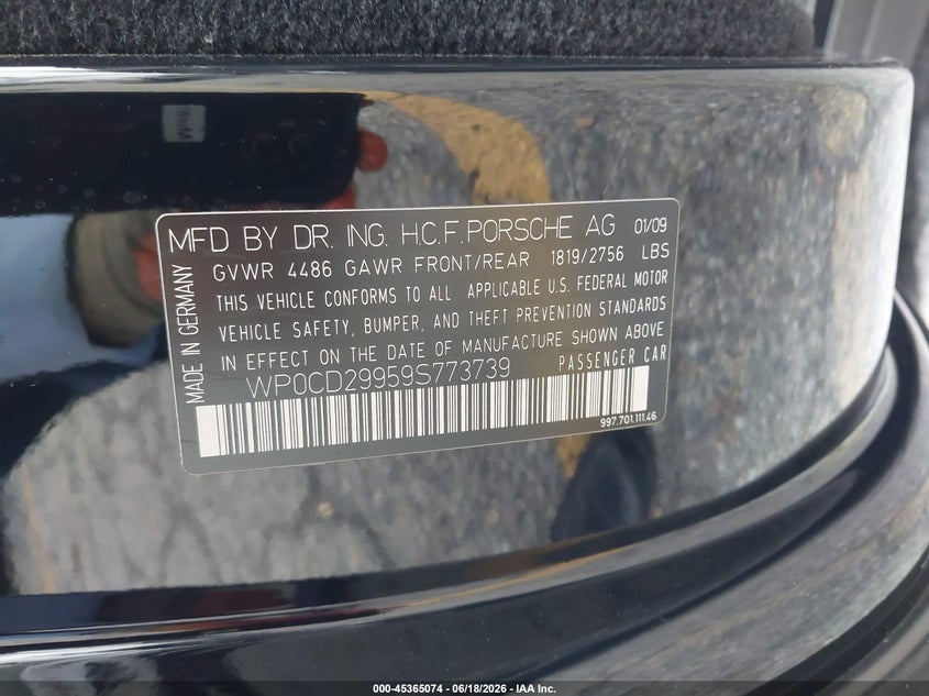 2009 Porsche 911 Turbo VIN: WP0CD29959S773739 Lot: 45365074