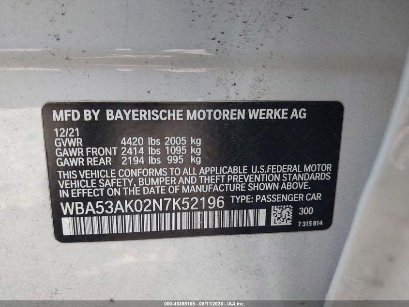 2022 BMW 228 Gran Coupe I Sdrive VIN: WBA53AK02N7K52196 Lot: 45365165
