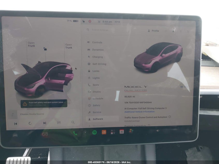 2022 Tesla Model Y Performance Dual Motor All-Wheel Drive VIN: 7SAYGDEF4NF540644 Lot: 45365178