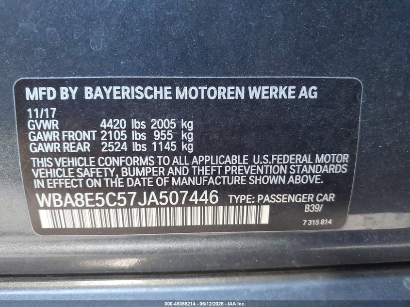 VIN WBA8E5C57JA507446 2018 BMW 328D