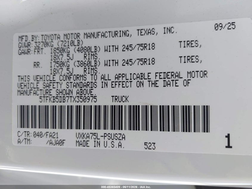 VIN 5TFKB5DB7TX350975 2026 TOYOTA TUNDRA SR CREWMAX "5.5" BED