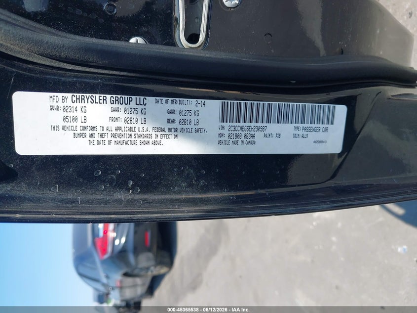2014 Chrysler 300C VIN: 2C3CCAEG6EH230987 Lot: 45365538