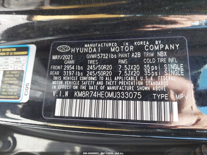 VIN KM8R74HE0MU333075 2021 HYUNDAI PALISADE CALLIGRAPHY