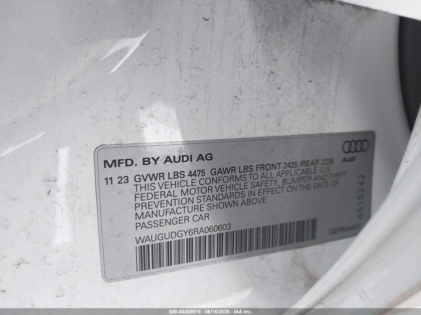 AUDI A3 2024 VIN WAUGUDGY6RA060603