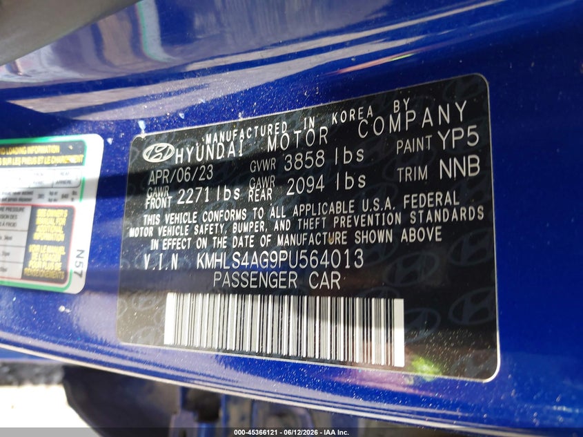 VIN KMHLS4AG9PU564013 2023 HYUNDAI ELANTRA SEL