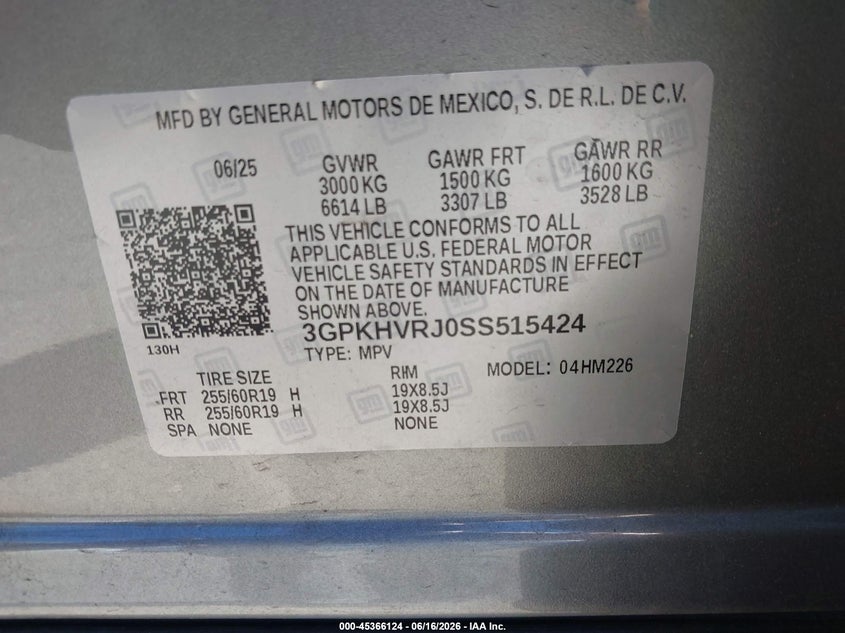 2025 Honda Prologue Ex VIN: 3GPKHVRJ0SS515424 Lot: 45366124