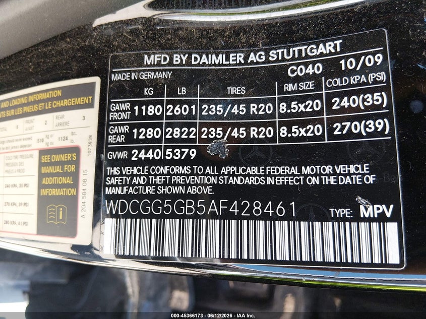 2010 Mercedes-Benz Glk 350 VIN: WDCGG5GB5AF428461 Lot: 45366173