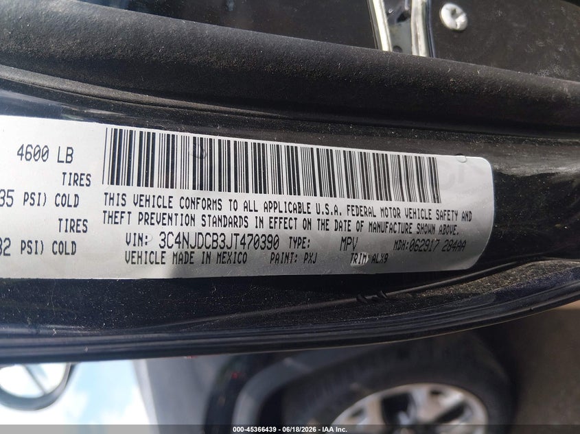 2018 Jeep Compass Limited 4X4 VIN: 3C4NJDCB3JT470390 Lot: 45366439