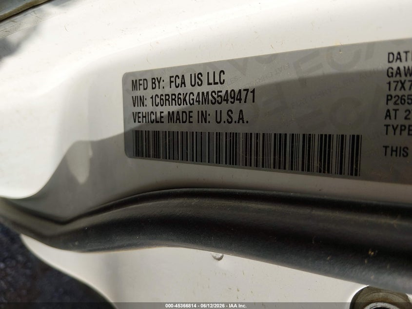 RAM 1500 CLASSIC 2021 VIN 1C6RR6KG4MS549471