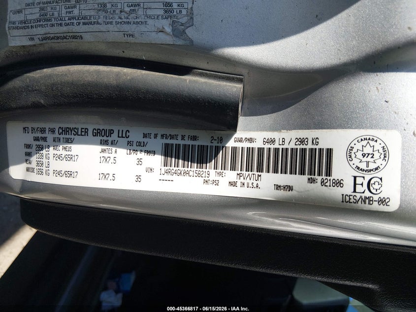 2010 Jeep Commander Sport VIN: 1J4RG4GK0AC158219 Lot: 45366817