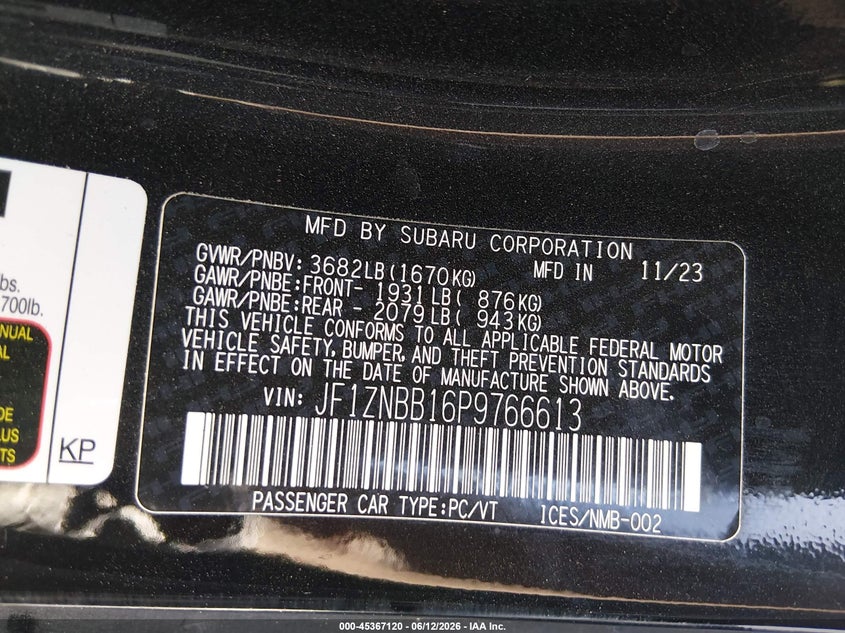 2023 Toyota Gr86 VIN: JF1ZNBB16P9766613 Lot: 45367120