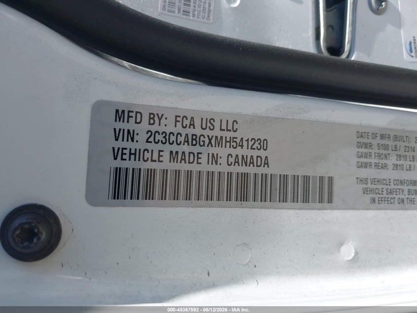 2021 Chrysler 300 300S VIN: 2C3CCABGXMH541230 Lot: 45367592